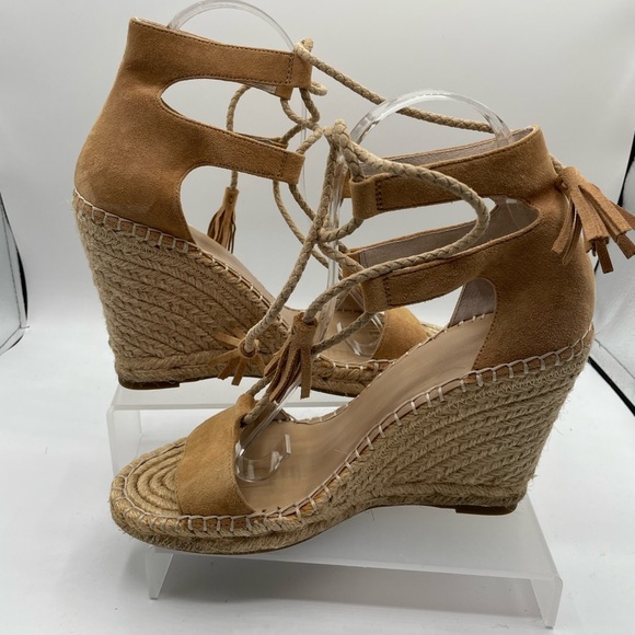 Joie Elegant Tan Espadrille Wedge Sandals, size 38 1/2 - Picture 2 of 9
